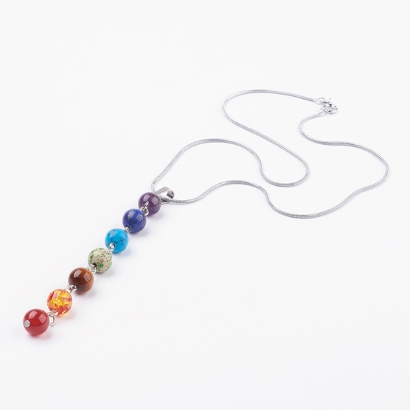 Chakra Y Style Necklace w/ Natural Gemstones - Picture 1 of 5